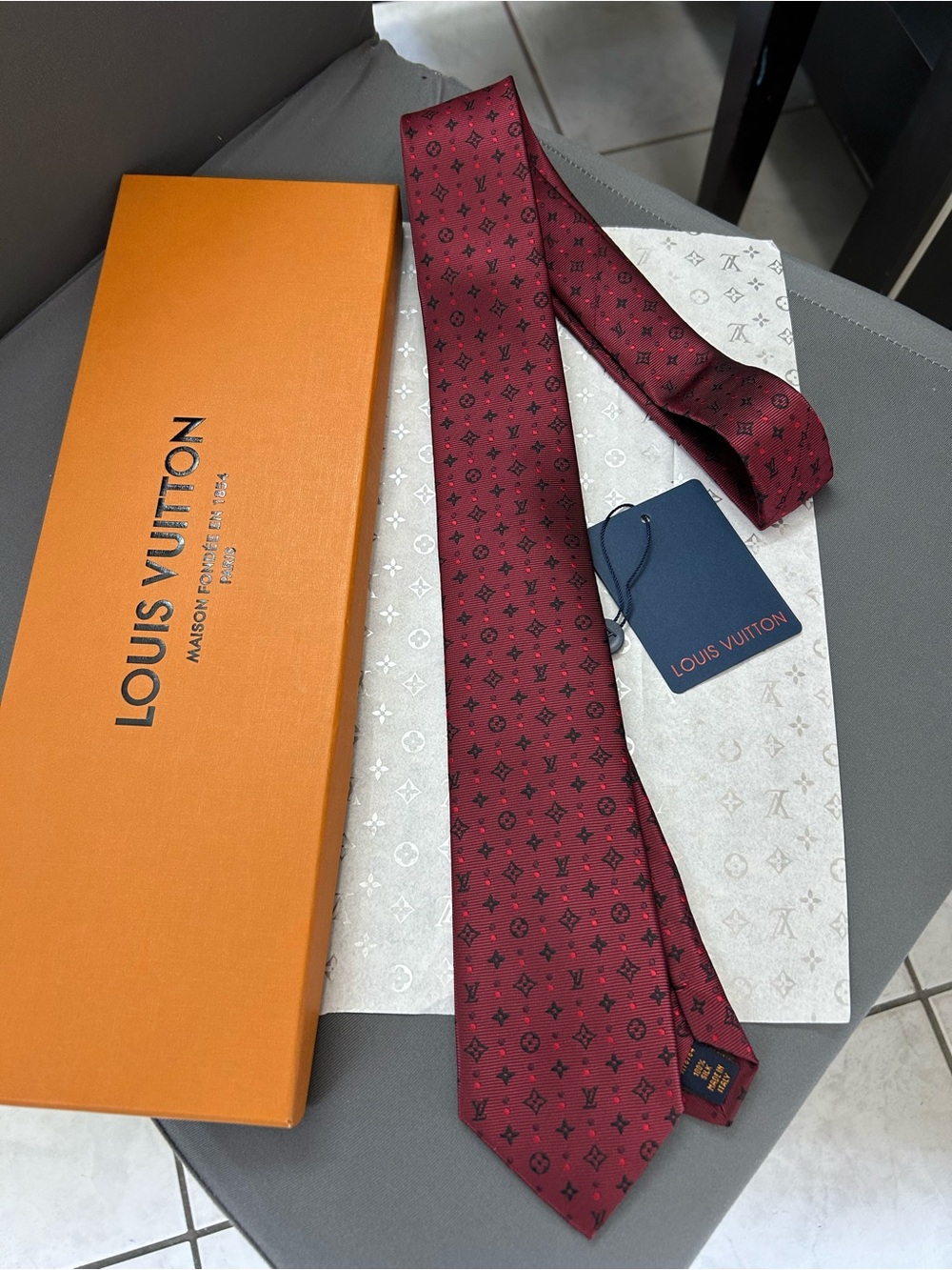 Louis Vuitton Burgundy Monogram Silk Tie